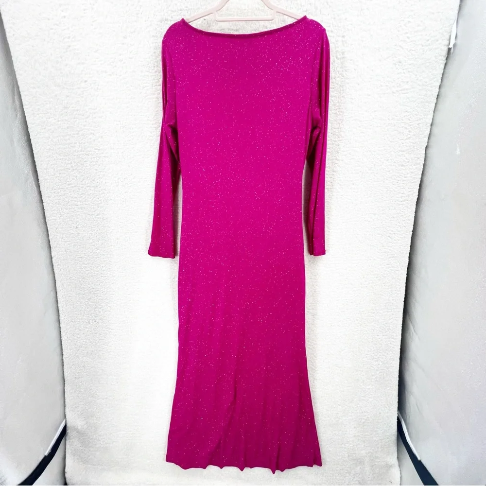 Candalite pink sparkley long sleeve side ruched dress Size L New with tag